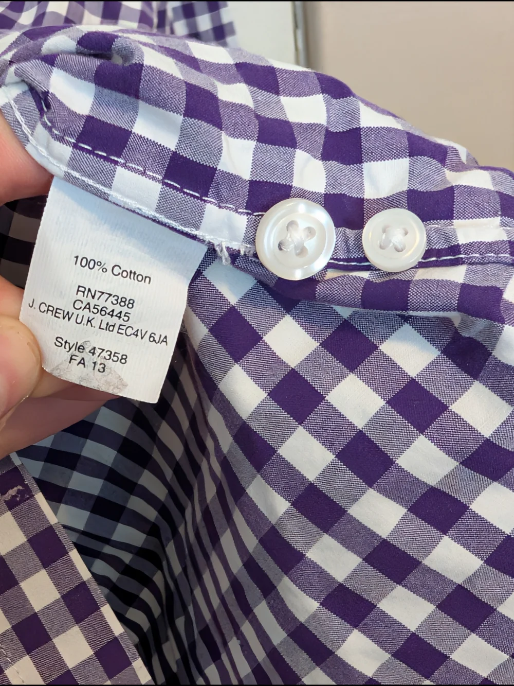 Preppy Cotton Purple & White Gingham Button-Down Shirt J. Crew Classic Fit